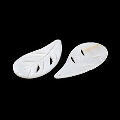 天然淡水シェルのペンダント  中空葉チャーム  ホワイトスモーク  44~45x22x2mm  穴：1.6mm&nbsp;BSHE-Z003-24