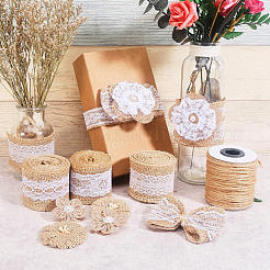 模造パールと手作り模造麻の衣装アクセサリー  花  淡い茶色  40~45x12~14mm&nbsp;DIY-NB0002-29