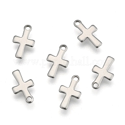 変色しない304ステンレススチールの小さなクロスチャーム  ステンレス鋼色  12x7x1mm  穴：1.4mm&nbsp;X-STAS-E104-34P