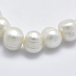 天然養殖淡水パールビーズ連売り  ポテト  ベージュ  12~14x10.5~11mm  穴：0.8mm  約35個/連  14.3インチ。&nbsp;PEAR-K003-09A-01