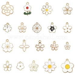 76個19スタイルアロイエナメルペンダント  花  ホワイト  12~22.5x9~20.5x1~4mm  穴：1.2~2mm  4個/スタイル&nbsp;ENAM-FS0004-23