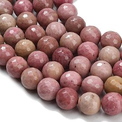 天然石ロードナイトビーズ連売り  多面カット  ラウンド  10mm  穴：1mm  約38~39個/連  15.16''（38.5センチメートル）&nbsp;G-C280-B19-10mm