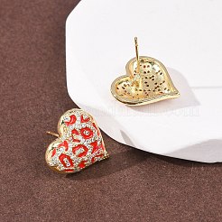 Heart Brass Micro Pave Clear Cubic Zirconia Stud Earrings&nbsp;EJEW-H178-09G-01