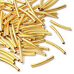 100個の真鍮チューブビーズ  カーブチューブ  ゴールドカラー  25x3mm  穴：2mm&nbsp;KK-YW0001-62G