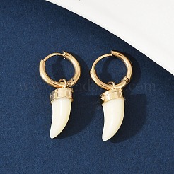 304 Stainless Steel Plastic Imitation Shell Hoop Earrings&nbsp;EJEW-Z089-29G
