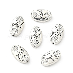 Oval with Flower Tibetan Style Alloy Beads&nbsp;TIBEB-1199-AS-LF