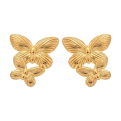 女性用304ステンレススチールスタッドピアス  ダブル蝶  ゴールドカラー  27.5x24mm&nbsp;EJEW-K306-24G