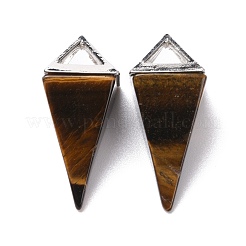 天然石タイガーアイペンダント  白金トーン合金パーツ  ピラミッド  29~38x15~15.5x15~15.5mm  穴：6x5mm&nbsp;G-E577-01P-01