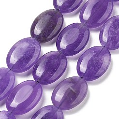 天然石マレーシアジェイドビーズ連売り  染め  フラットオーバル  紫色のメディア  18x13x5mm  穴：1mm  約10~11個/連  7.28''~7.87''（18.5~20センチメートル）&nbsp;G-K392-C04-13x18mm