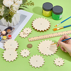 ギア未完成木製ピース15個  3本の輪ゴム付き  工芸品のDIY絵画用品  リネン  木片: 15個&nbsp;WOOD-OC0002-32