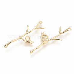 真鍮製リンクコネクター  鳥と枝  ニッケルフリー  18KGP本金メッキ  34x13x1.5mm  穴：1mm&nbsp;KK-S345-081