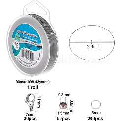 タイガーテールワイヤー  304ステンレススチールの丸カン、クリンプビーズ、カニカン付き  ステンレス鋼色  0.44mm  約90m /ロール&nbsp;TWIR-BC0001-28P