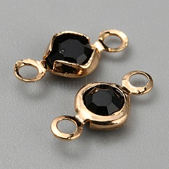 真鍮製ラインストーンコネクターチャーム  フラットラウンドシングルストーンリンク  ライトゴールド  ジェット  10x5x2mm  穴：1.5mm&nbsp;RB-WH0001-08D