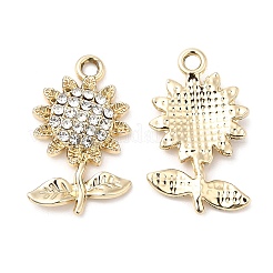 UVメッキ合金ラインストーンペンダント  カドミウムフリー＆鉛フリー  ひまわりチャーム  ゴールドカラー  23.5x14x3mm  穴：2mm&nbsp;PALLOY-A004-05G