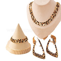 Leopard Print Alloy Oval Link Chain Necklaces & Bracelets & Triangle Stud Earring Sets&nbsp;FS-WG20E63-01