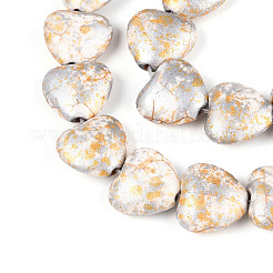 スプレープリント合成ターコイズビーズ連売り  ハート  銀  13~13.5x14~14.5x6~7mm  穴：0.9~1mm  約30個/連  15.16~15.35インチ（38.5~39cm）&nbsp;G-N352-28A-01