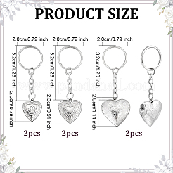 6Pcs 3 Styles Stainless Steel Pattern Locket Pendant Keychains&nbsp;KEYC-ME0001-17A