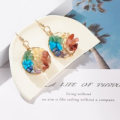Natural & Synthetic Mixed Gemstone Chips Braided Ring with Tree of Life Dangle Earrings&nbsp;EJEW-JE04878-03