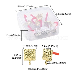 8 個 2 色ラックメッキ合金スタッドピアスパーツ  スターリングシルバーピン925個とプラスチックイヤーナット20個付き  プラチナ＆ライトゴールド  長方形  15.5x11x4mm  穴：2mm  ピン：0.6mm  4個/カラー&nbsp;FIND-YW0003-82C