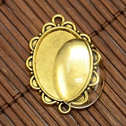 25x18mm Oval Dome Clear Glass Cover and Antique Golden Alloy Cabochon Connector Settings Sets&nbsp;DIY-X0082-AG-NF