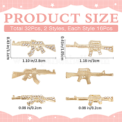 32個 2スタイル 合金ラインストーンカボション  ネイルアートの装飾の付属品  銃の形  ライトゴールド  10.5~11x28~30x2mm  16個/スタイル&nbsp;MRMJ-CP0001-31LG