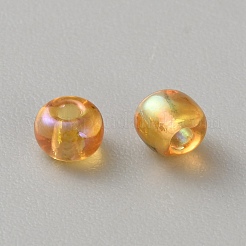 透明ガラスシードビーズ  ロンデル  ゴールデンロッド  4~4.5x3.5mm  穴：1.2mm  約144個/10g&nbsp;GLAA-WH0032-34G