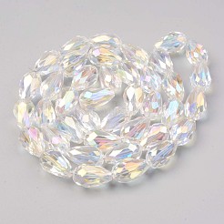 透明ガラスビーズ連売り  ABカラーメッキ  多面カットティアドロップ  クリアAB  17~19x12mm  穴：1.6mm  約40個/連  27.95インチ（71cm）&nbsp;X-EGLA-S194-09-A01