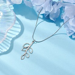 葉の合金のペンダントネックレス  304ステンレススチールスネークチェーンネックレス  アンティークシルバー  17.72インチ（45cm）&nbsp;NJEW-JN04942