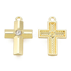 ラックメッキ合金ペンダント  クリスタルラインストーン付き  カドミウムフリー＆ニッケルフリー＆鉛フリー  クロスチャーム  ライトゴールド  23x15.5x3.5mm  穴：1.8mm&nbsp;PALLOY-N155-167