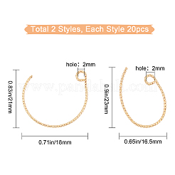 真鍮製ピアスフック40種類2個  水平ループ付き  テクスチャー付き  18KGP本金メッキ  21~23x16.5~18x1mm  穴：2mm  20個/スタイル&nbsp;KK-SC0002-27