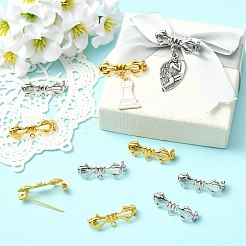 20個 2色 蝶結び 真鍮 ブローチ 金具  プラチナ·ゴールデン  28.5x10x7mm  穴：1.5mm  ピン：0.8mm  10個/カラー&nbsp;KK-CJ0005-60