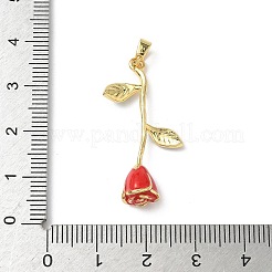 真鍮の赤いエナメルペンダント  バラの花のチャーム  18KGP本金メッキ  32.5x18x8mm  穴：3x5.5mm&nbsp;KK-I371-03G