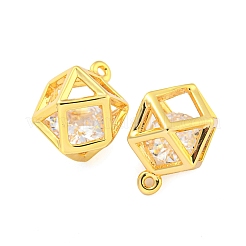 真鍮の舗装キュービックジルコニアペンダント  六角  透明  18KGP本金メッキ  12.5x8x11mm  穴：0.8mm&nbsp;KK-M286-14G