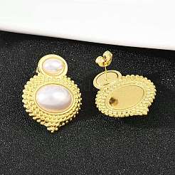 304 Stainless Steel ABS Plastic Imitation Pearl Oval Stud Earrings&nbsp;EJEW-Z141-01G