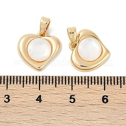 真鍮パヴェ天然ホワイトシェルハートチャーム  18KGP本金メッキ  13x13.5x3.5mm  穴：5x2.5mm&nbsp;KK-U043-27G