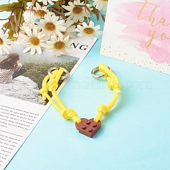 ポリエステル＆スパンデックスコードブレスレットセット  樹脂製ビルディングブロックチャーム付き  長方形  きいろ  12-5/8~13.54インチ（32.2~34.4cm）  2個/セット&nbsp;BJEW-JB06367-06