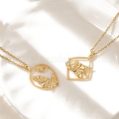 Brass & Acrylic Greek goddess Flat Round Pendant Necklaces&nbsp;NJEW-R018-01G