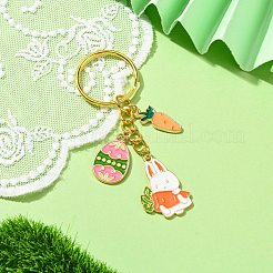 イースターエッグ&ウサギ&ニンジン合金エナメルペンダントキーホルダー  鉄のスプリットキーリング付き  ショッキングピンク  7.8cm&nbsp;KEYC-JKC00580-05