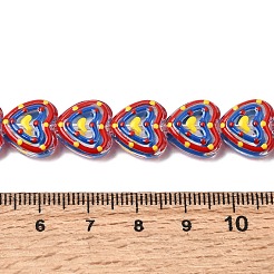 ガラスエナメルビーズ  手描きのビーズ  ドット付きハート  レッド  11~12x12.5x6~6.5mm  穴：1mm  約30個/連  13.19''（33.5センチメートル）&nbsp;GLAA-Z021-01C