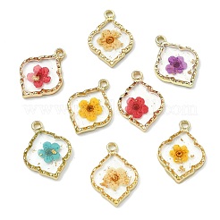 亜鉛合金エポキシ樹脂ペンダント10個5色  ドライフラワーの菱形  ゴールド  ミックスカラー  22x16x3.5mm  穴：2mm  2個/カラー&nbsp;FIND-CJ0004-93