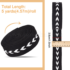 5 ヤードのポリコットン ジャカード アロー リボン  洋服アクセサリー  ブラック  1-1/2インチ（38mm）&nbsp;OCOR-WH0078-170A