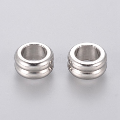 変色しにくい304ステンレススチールビーズ  スジ入りビーズ  コラム  10x5mm  穴：6mm&nbsp;STAS-E036-4A