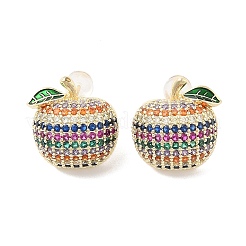 Apple Brass Micro Pave Cubic Zirconia Stud Earrings&nbsp;EJEW-A120-01