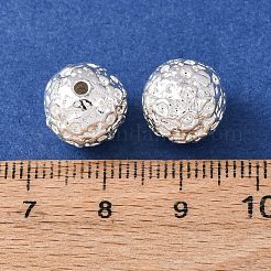 真鍮ビーズ  槌目模様の丸い  ラックめっき  長持ちメッキ  カドミウムフリー＆鉛フリー  925銀メッキ  11x10.5mm  穴：1.8mm&nbsp;KK-C157-18S