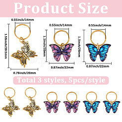 15Pcs 3 Styles Butterfly Printed Alloy Braiding Hair Pendant Decoration Clips&nbsp;OHAR-BM0001-04