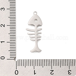 変色防止304ステンレススチールペンダント  レーザー切断  フィッシュボーンチャーム  ステンレス鋼色  25x10x1mm  穴：1.2mm&nbsp;LS-STAS-S150-11P