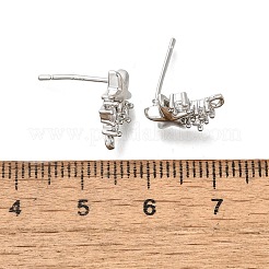 真鍮製、キュービックジルコニアのスタッドピアス金具  カドミウムフリー＆ニッケルフリー＆鉛フリー  スター  プラチナ  15.5x9mm  穴：1mm  ピン：0.5x12mm&nbsp;KK-Q048-14P