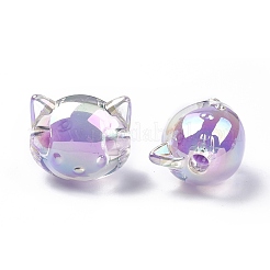UVメッキレインボー虹色アクリルビーズ  ツートンカラーの二層ビーズ  猫  ミックスカラー  16x18.5x14.5mm  穴：3.5mm&nbsp;OACR-H015-05