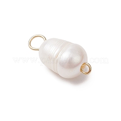 天然淡水真珠ライスコネクタチャーム  ホワイト  ゴールドカラー  15~17.5x8~8.5mm  穴：3.5mm&nbsp;PALLOY-JF03395