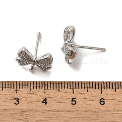ラックメッキ真鍮＆キュービックジルコニアスタッドピアス金具  鉛フリー＆カドミウムフリー  長持ちメッキ  蝶結び  プラチナ  10x13mm  穴：1.8mm  ピン：12x1mm&nbsp;KK-G487-08P